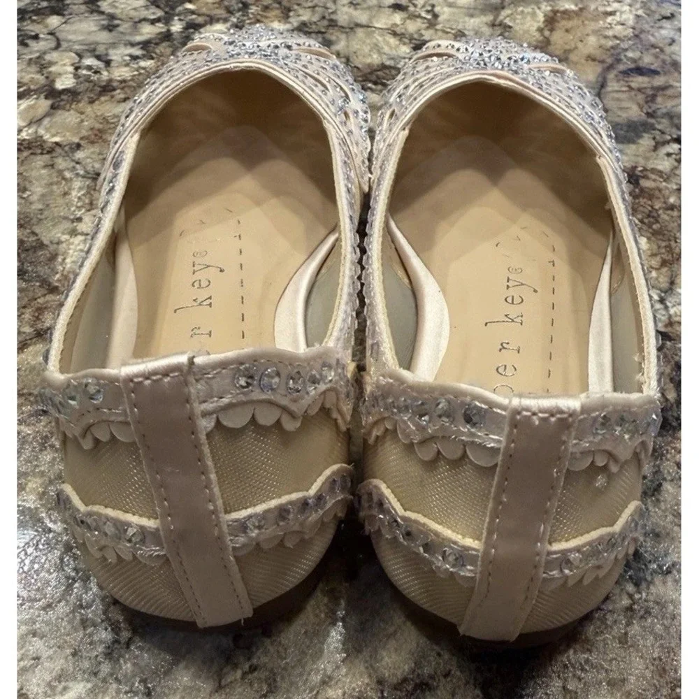 Copper Key Ritzie Satin Mesh Rhinestone Butterfly Dress Flats Girls Size 12 EUC